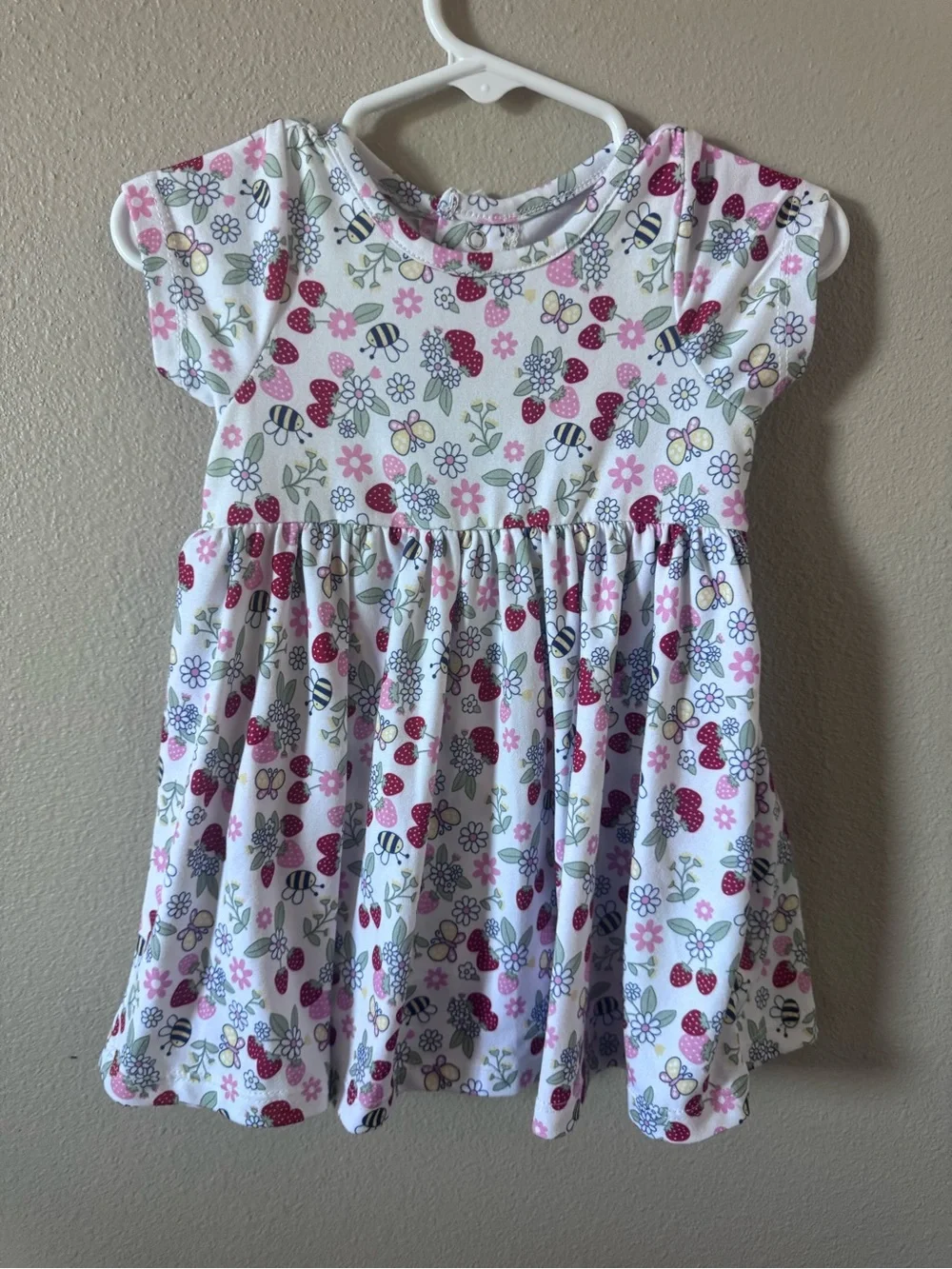 Girls' Pink & White Strawberry Print Casual Dress